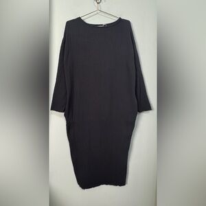BLACK CRANE Black Cotton Gauze Oversized Raw Hem Cocoon Maxi Dress Size Medium